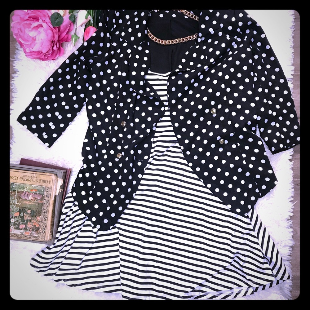 PINK Black and White Striped Tank Dress